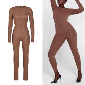 Skims Womens Crew Neck One Piece Jumpsuit Cocoa Size L NWT